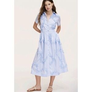 Kate Spade Target Pinstripe Shirt Midi Dress XXL Blue White Ruffle Ribbon Coast